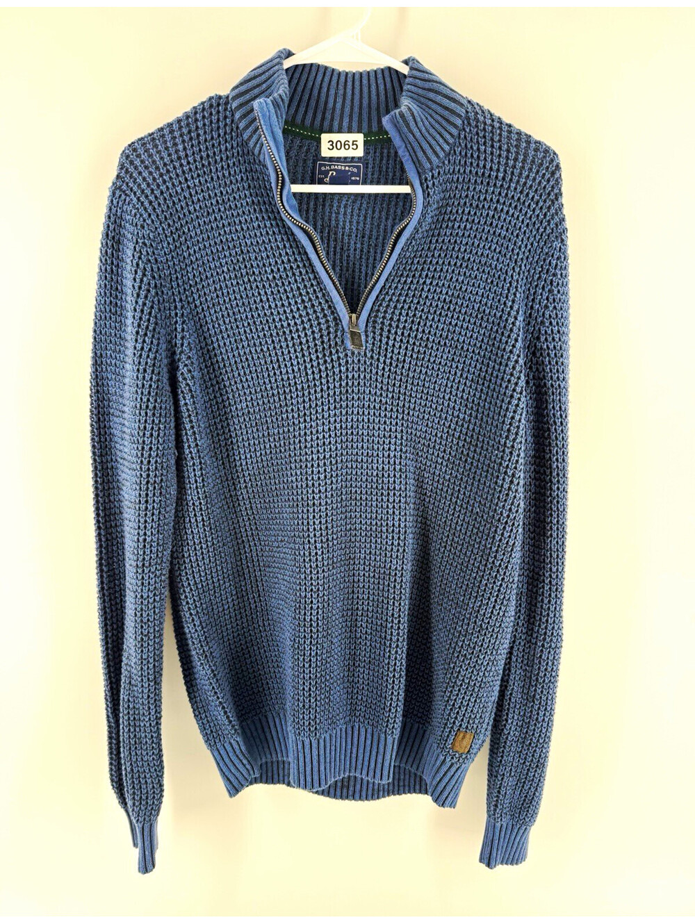 G.H. Bass & Co. Mens M Blue Mock Neck 1/4 Zip Pullover Sweater Cotton Knit